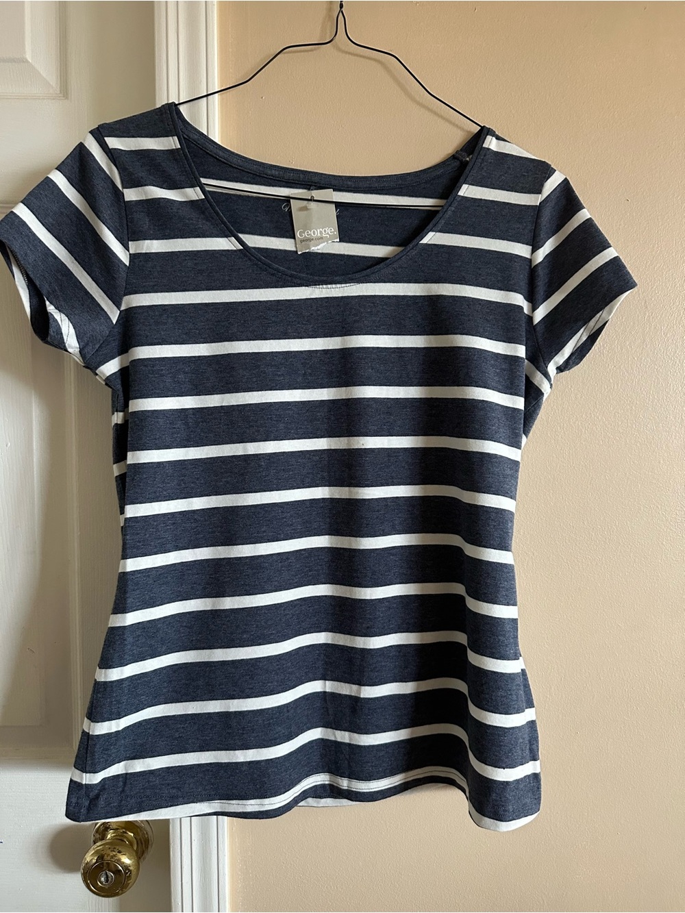 George Navy and White Striped Scoop Neck Short Sleeve Tee